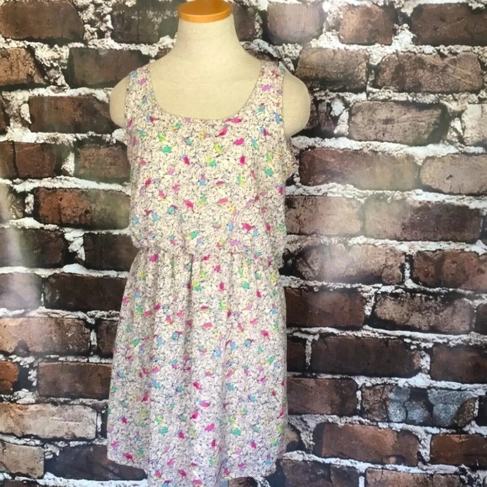 Gabriella Rocha Dress Sleeveless Summer Birds Print Pink Blue Size Large